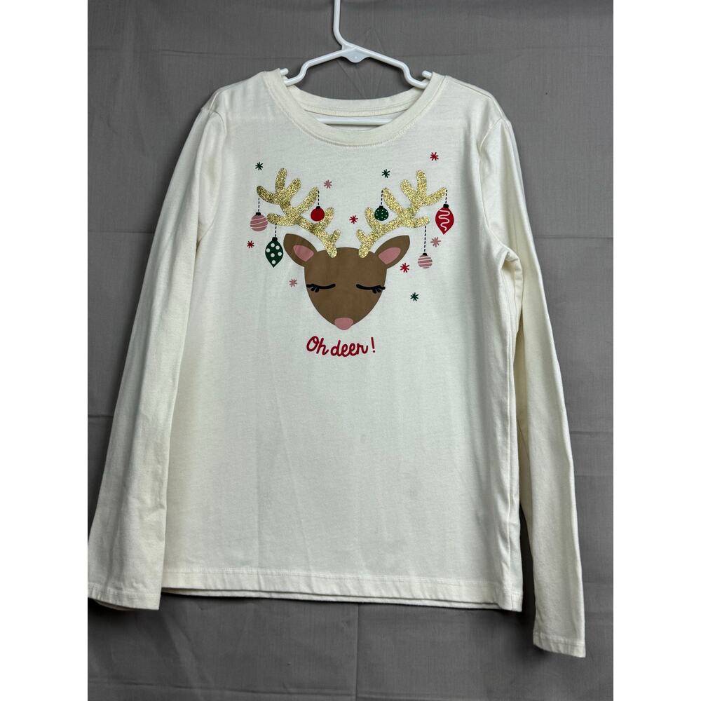 Holiday Time Girls Cream Oh Deer Long Sleeve Shirt, Size L (10/12) - Picture 5 of 5